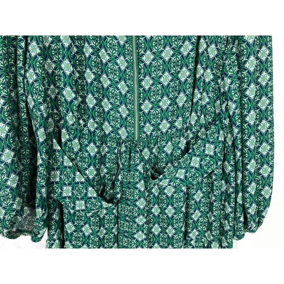 NWT Max Studio 2X Long Sleeve Button Down Dress Green Blue White Tie Back - Picture 7 of 9